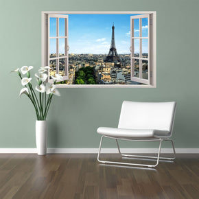 Autocollant mur de fenêtre 3D de tour Eiffel Paris