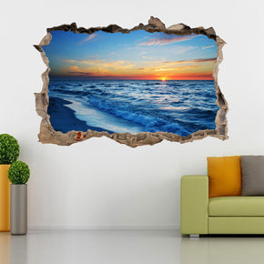 Beach Sunset 3D Smashed Broken Decal Wall Sticker