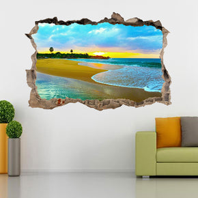 Beach Sunset 3D Smashed Broken Decal Wall Sticker