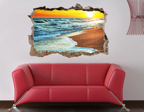 Beach Sunset 3D Smashed Broken Decal Wall Sticker