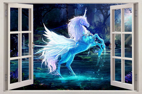 Autocollant mural de fenêtre 3D Licorne magique fantastique