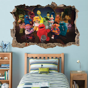 Sesame Street Characters 3D Smashed Broken Decal Wall Sticker H798