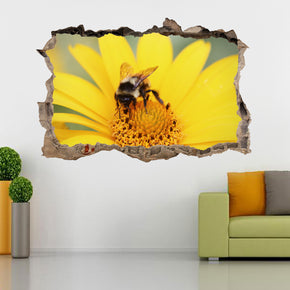Bee Flower 3D Smashed Broken Decal Wall Sticker