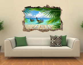 Exotic Beach Boats 3D Smashed Broken Decal Wall Sticker