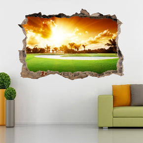 Golf Course Sunset 3D Smashed Broken Decal Wall Sticker