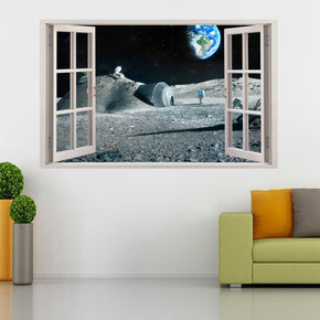 Astronauts Earth From Moon 3D Window Wall Sticker Decal