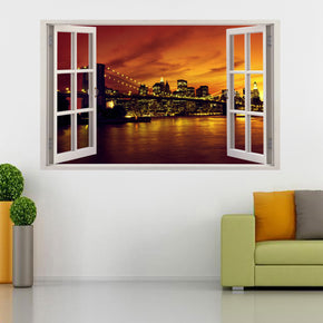 New York Bridge Sunset 3D Window Wall Sticker Decal H85