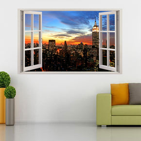 New York City Skyline Sunset 3D Window Wall Sticker Decal H87