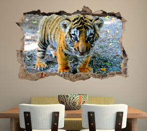 Cute Baby Tiger 3D Smashed Broken Decal Wall Sticker