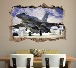 F-16 Fighting Falcon Fighter Aircraft 3D Smashed Broken Decal Wall Sticker
