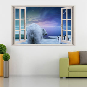 Polar Bear & Penguins 3D Window Wall Sticker Decal H99
