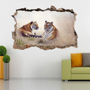 Tigers 3D Smashed Broken Decal Wall Sticker J1168