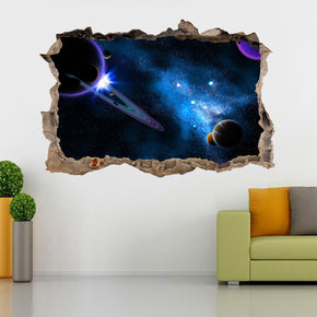Space Galaxy Interstellar Stars 3D Smashed Broken Decal Wall Sticker J1187