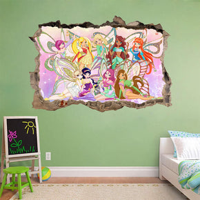 Winx Club 3D Smashed Wall Illusion Decal Wall Sticker J1207