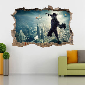 Black Panther Attack! The Avengers 3D Smashed Wall Decal Wall Sticker J1223