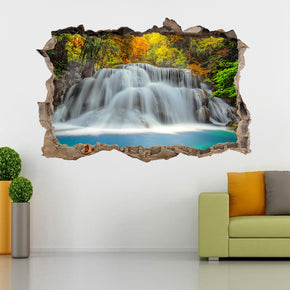 Waterfall Enchanted Forest Nature 3D Smashed Broken Decal Wall Sticker J1228
