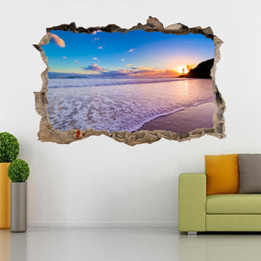Exotic Beach Sunset 3D Smashed Broken Decal Wall Sticker J1238