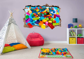 COLOR BRICKS 3D Smashed Broken Decal Wall Sticker J1256