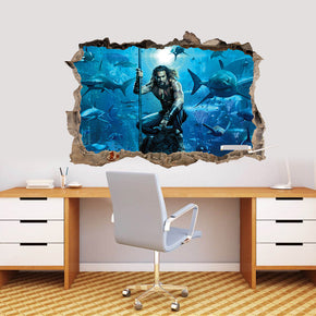 AQUAMAN 3D Smashed Broken Decal Wall Sticker J1341