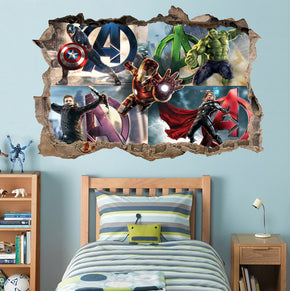 The Avengers Marvel Super Heroes 3D Smashed Broken Decal Wall Sticker J1410