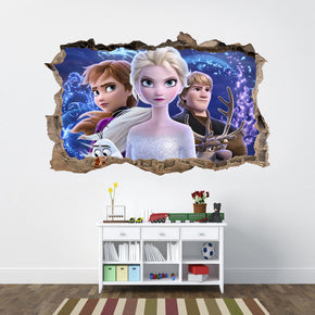 Anna, Elsa & Kristoff 3D Smashed Broken Decal Wall Sticker J1465