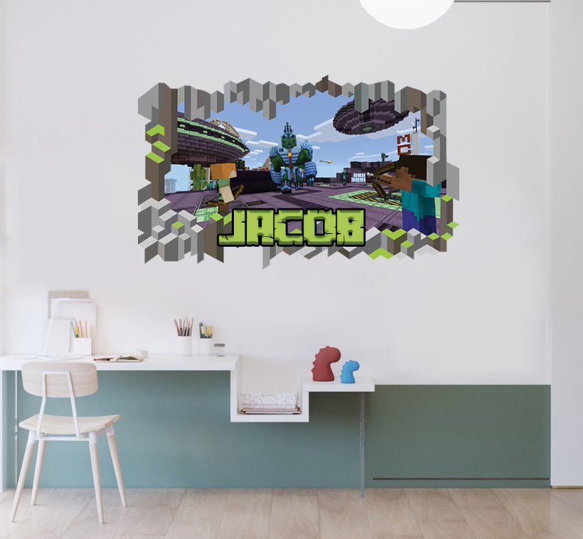 MINECRAFT Personalized 3D Blocks Smashed Broken Decal Wall Sticker J1494