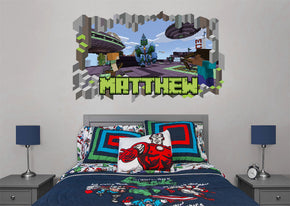 MINECRAFT Personalized 3D Blocks Smashed Broken Decal Wall Sticker J1494