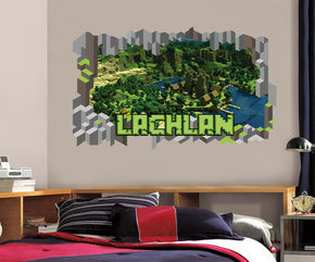 MINECRAFT Personalized 3D Blocks Smashed Broken Decal Wall Sticker J1495