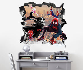 Spider-Man dans le verset d'araignée 3D effet papier déchiré autocollant mural autocollant J1506