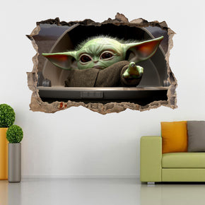 Bébé Yoda The Mandalorian 3D Smashed Broken Decal Wall Sticker J1513