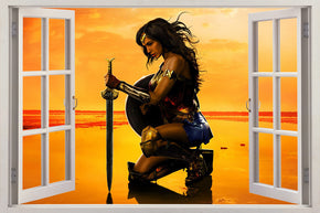 Autocollant mural de fenêtre 3D Wonder Woman J176