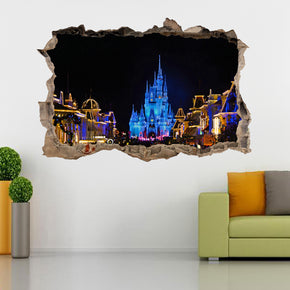 Disney Castle At Night 3D Smashed Broken Decal Wall Sticker J185