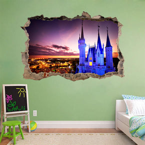 Disney Castle Sunset 3D Smashed Broken Decal Wall Sticker J186