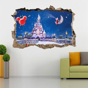 Christmas Disney Castle 3D Smashed Broken Decal Wall Sticker J188