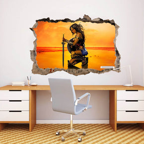 Wonder Woman Superhero 3D Smashed Wall Illusion Decal Wall Sticker J193