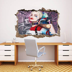 Harley Quinn 3D Smashed Wall Illusion Decal Wall Sticker J196