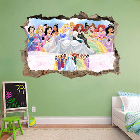 Disney Princesses 3D Smashed Wall Illusion Decal Wall Sticker J288