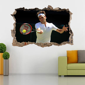 Roger Federer Tennis 3D Smashed Broken Decal Wall Sticker J332