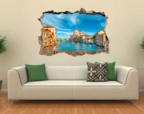 Venice Canal Morning Landscape 3D Smashed Broken Decal Wall Sticker J336
