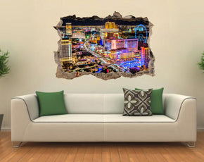 Las Vegas Strip City Landscape 3D Smashed Broken Decal Wall Sticker J340