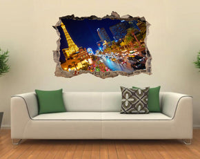 Las Vegas Strip City Landscape 3D Smashed Broken Decal Wall Sticker J341