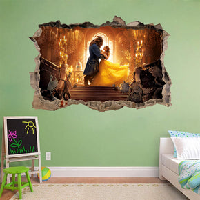 Beauty And The Beast Disney 3D Smashed Bricks Broken Wall Illusion Decal Wall Sticker J34