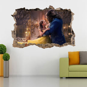 Beauty And The Beast Disney 3D Smashed Bricks Broken Wall Illusion Decal Wall Sticker J35
