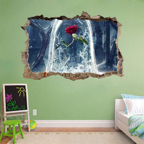 Beauty And The Beast Rose Disney 3D Smashed Bricks Broken Wall Illusion Autocollant Mural J37