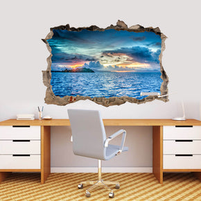 Bora Bora Ocean Sunet 3D Cassé Cassé Sticker Mural Autocollant J382