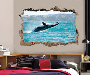 Humback Whale Ocean 3D Smashed Broken Decal Wall Sticker J384