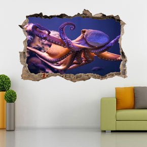 Octopus Ocean Life 3D Smashed Broken Decal Wall Sticker J385