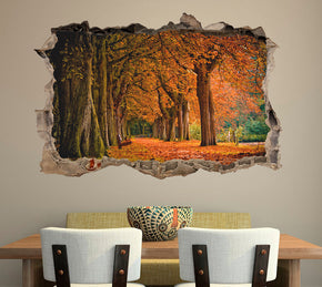 Autumn Leaves Trees 3D Smashed Broken Decal Wall Sticker J409