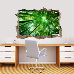 Autocollant mural autocollant 3D cassé cassé d'arbres de forêt de bambou J410