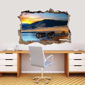 African Desert Sunset 3D Smashed Broken Decal Wall Sticker J411